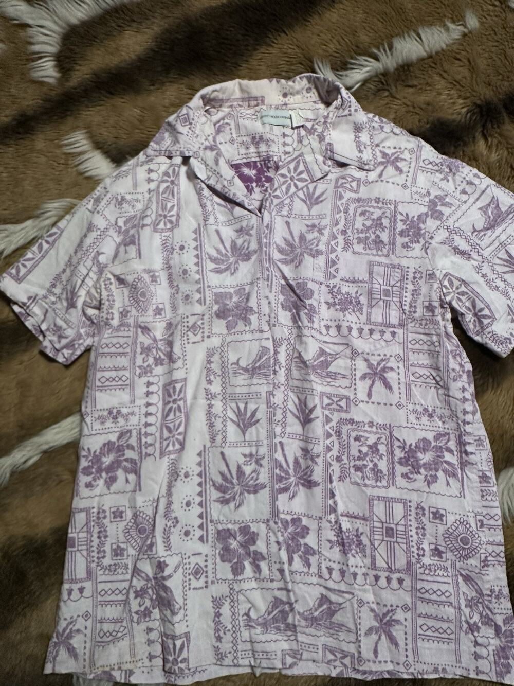 Vintage Liberty House Hawaii Aloha Shirt Purple Tropical Print Camp Mens M/L